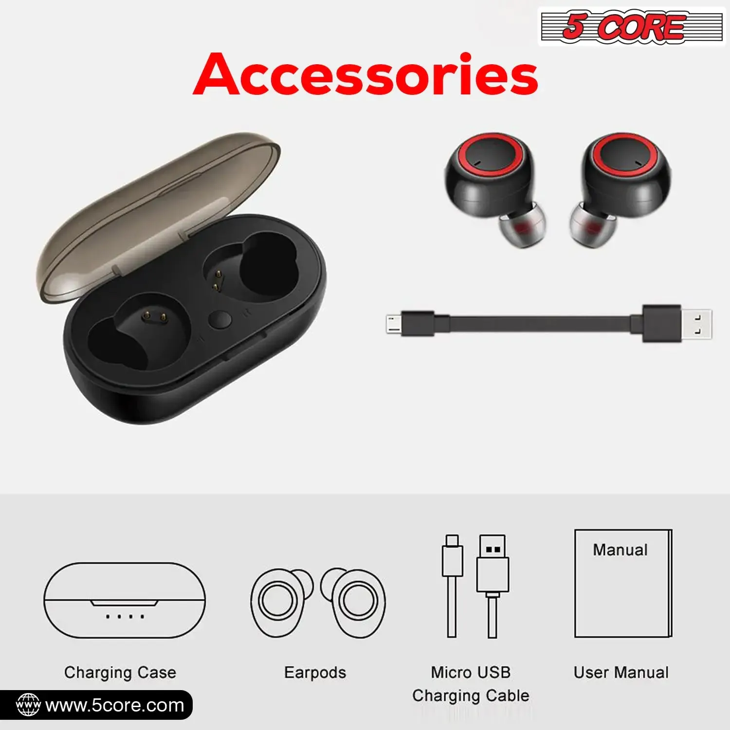 5 Core Wireless Ear Buds Mini Bluetooth Earbud Headphones Wire Less 32 Hours Playtime IPX8