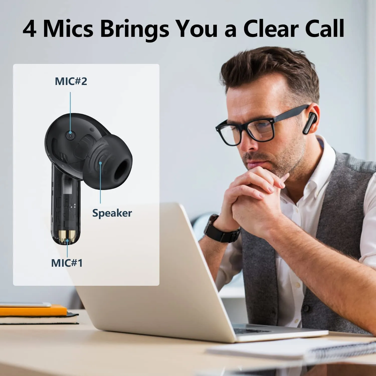 A40 Pro Wireless Earbuds, 50Hrs Playtime Bluetooth Earbuds Built in Noise Cancellation Mic with Charging Case, Bluetooth Headphones with Stereo Sound, IPX7 Waterproof Ear Buds for Iphone and Android