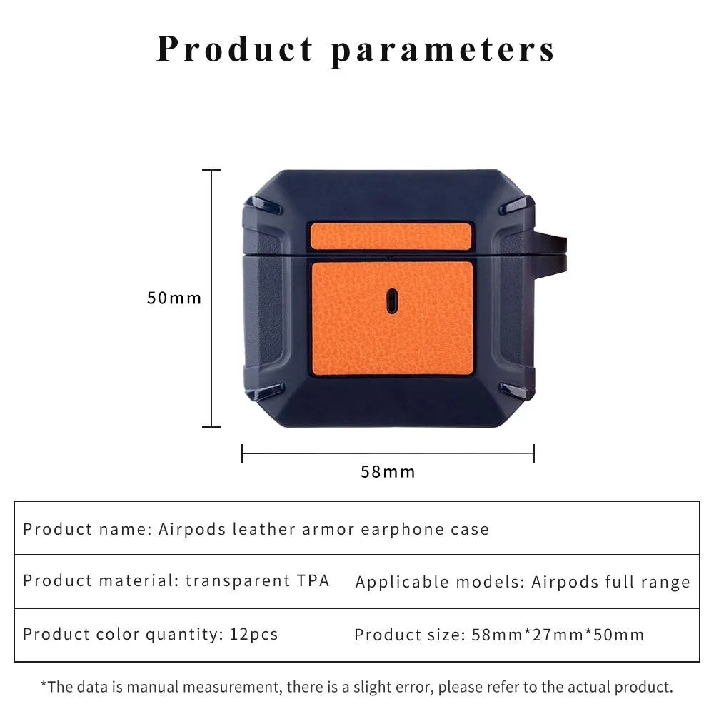 AirPods 3 leather texture case with buckle - Black / Orange