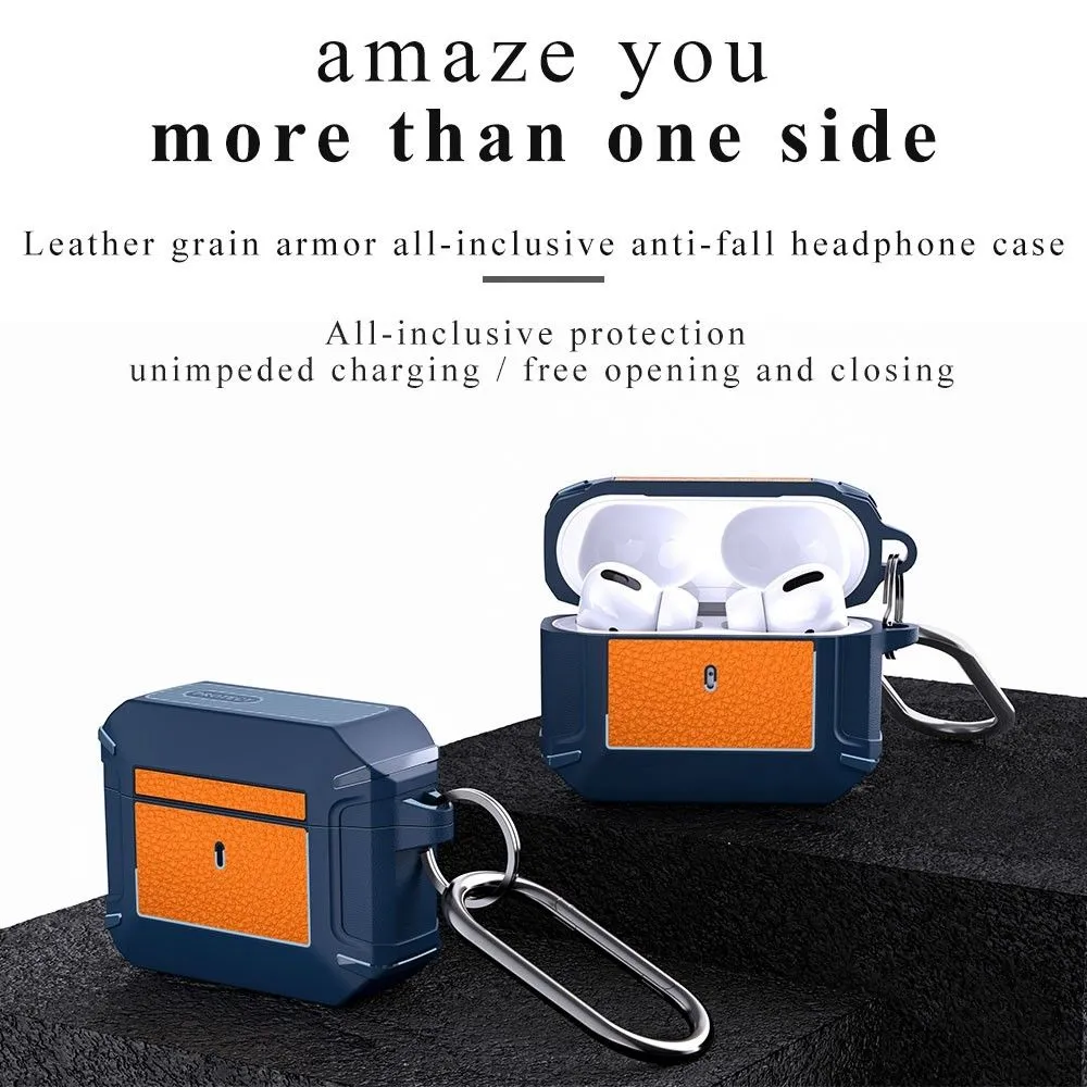 AirPods 3 leather texture case with buckle - Black / Orange