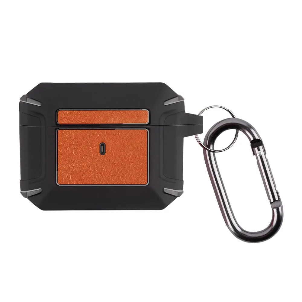 AirPods 3 leather texture case with buckle - Black / Orange