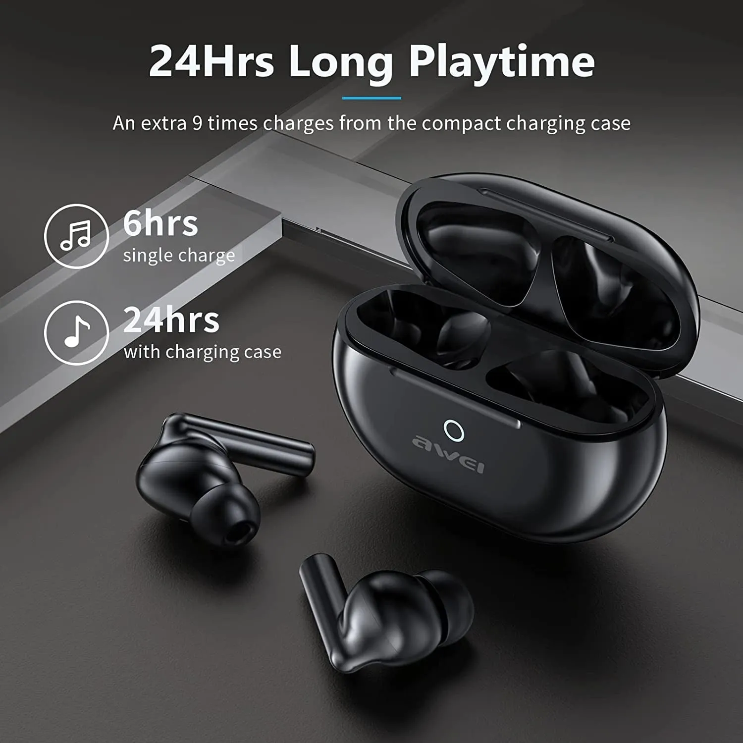 AWEI S1 Pro True Wireless Noise Cancelling Earbuds, Bluetooth 5.3 Headphones with 4 Mics Call, Hi-Fi Stereo Sound Deep Bass, Ultra Long 24H Playtime, IPX7 Waterproof Earphones for Workout and Sport