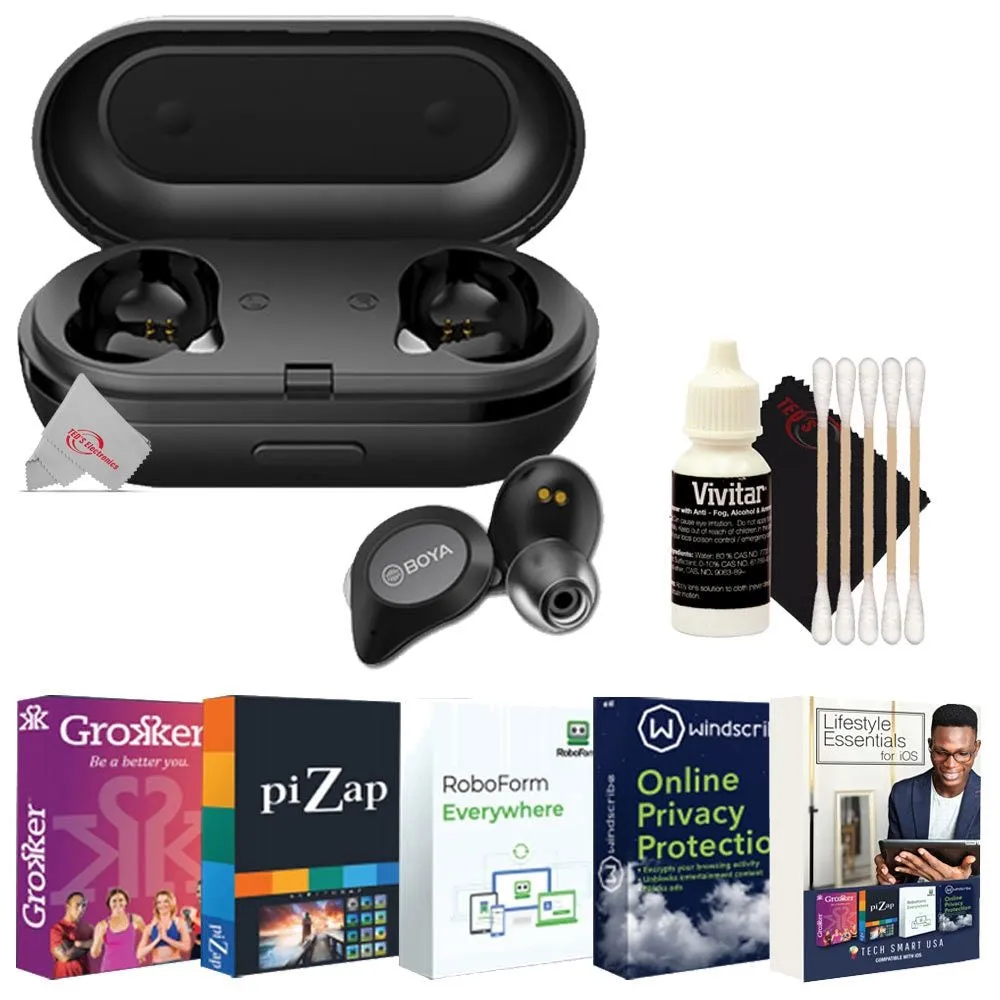 Boya True Wireless Stereo Earbuds with Charging Case - Black    Software Bundle