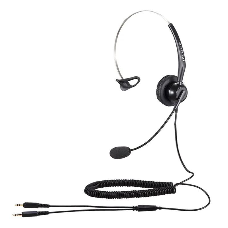 Calltel T800 Mono-Ear Headset - Noise-Cancelling Mic - Dual 3.5Mm Jacks