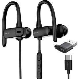 Delton 24ECA USB-C and USB-A Wired Earbuds with Microphone, Ergonomic In-Ear Design with Ear Hook