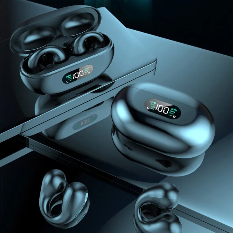 Ear Clip Bluetooth 5.3 Touch Wireless Earphone In-Ear Bass HIFI Sports with Bone Conduction