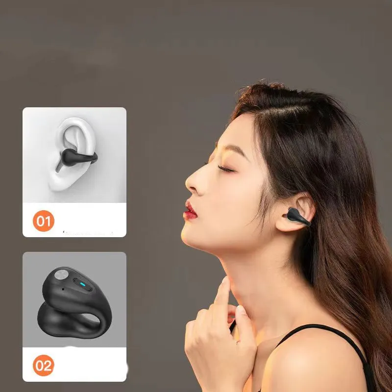 Ear Clip Bluetooth 5.3 Touch Wireless Earphone In-Ear Bass HIFI Sports with Bone Conduction