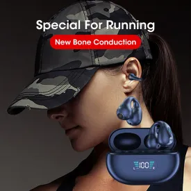 Ear Clip Bluetooth 5.3 Touch Wireless Earphone In-Ear Bass HIFI Sports with Bone Conduction