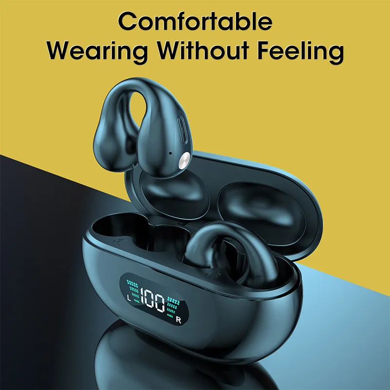 Ear Clip Bluetooth 5.3 Touch Wireless Earphone In-Ear Bass HIFI Sports with Bone Conduction