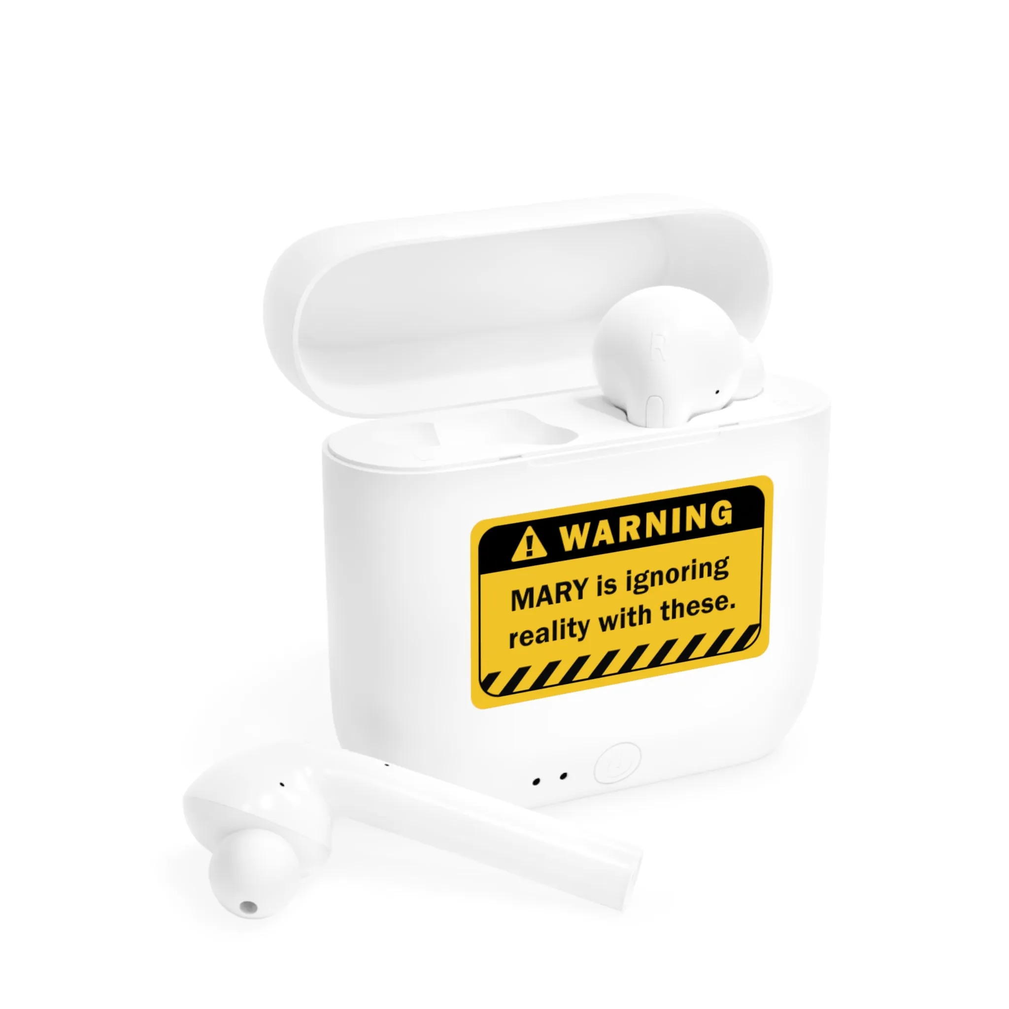 Earbuds | Funny Warning Sign Customizable Name