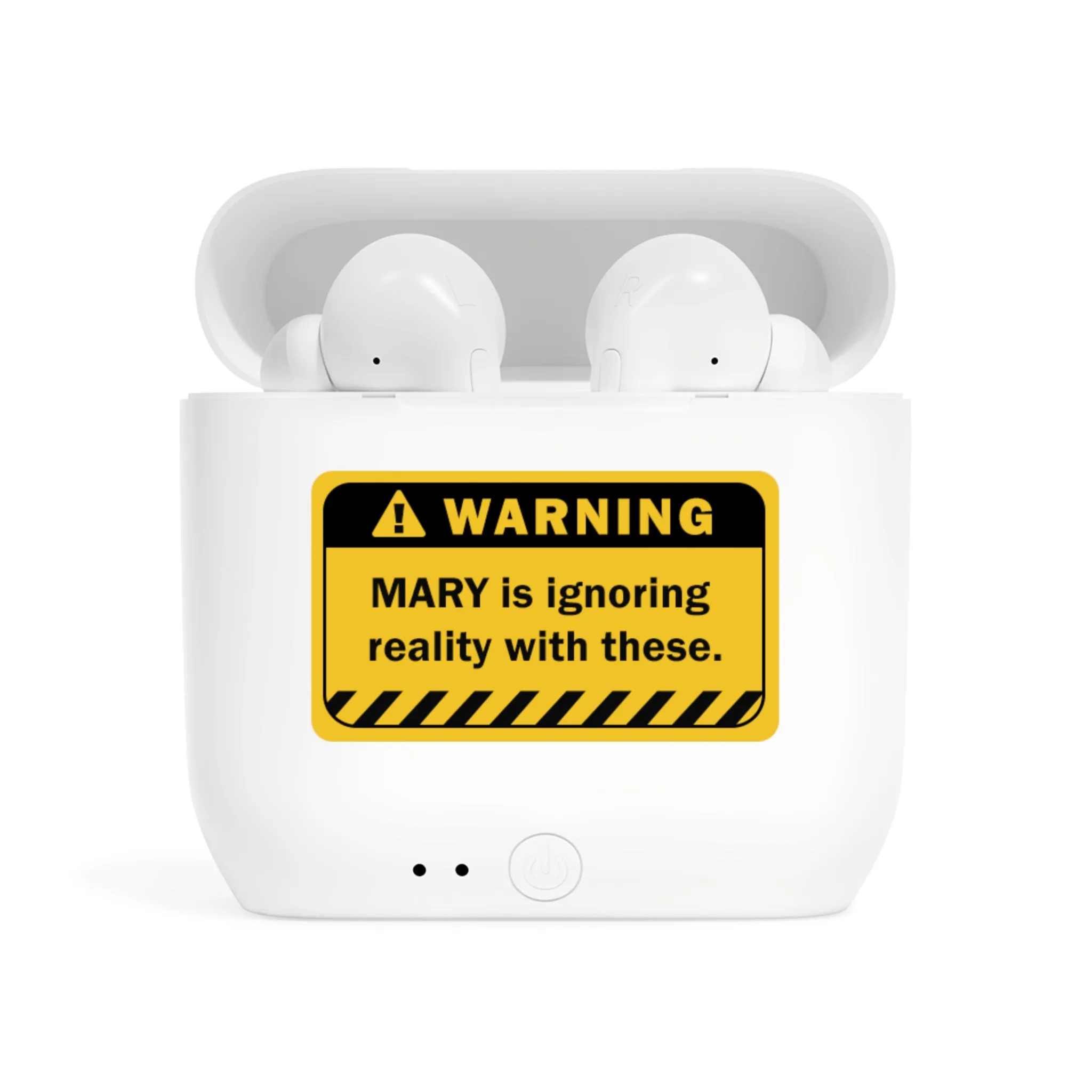 Earbuds | Funny Warning Sign Customizable Name