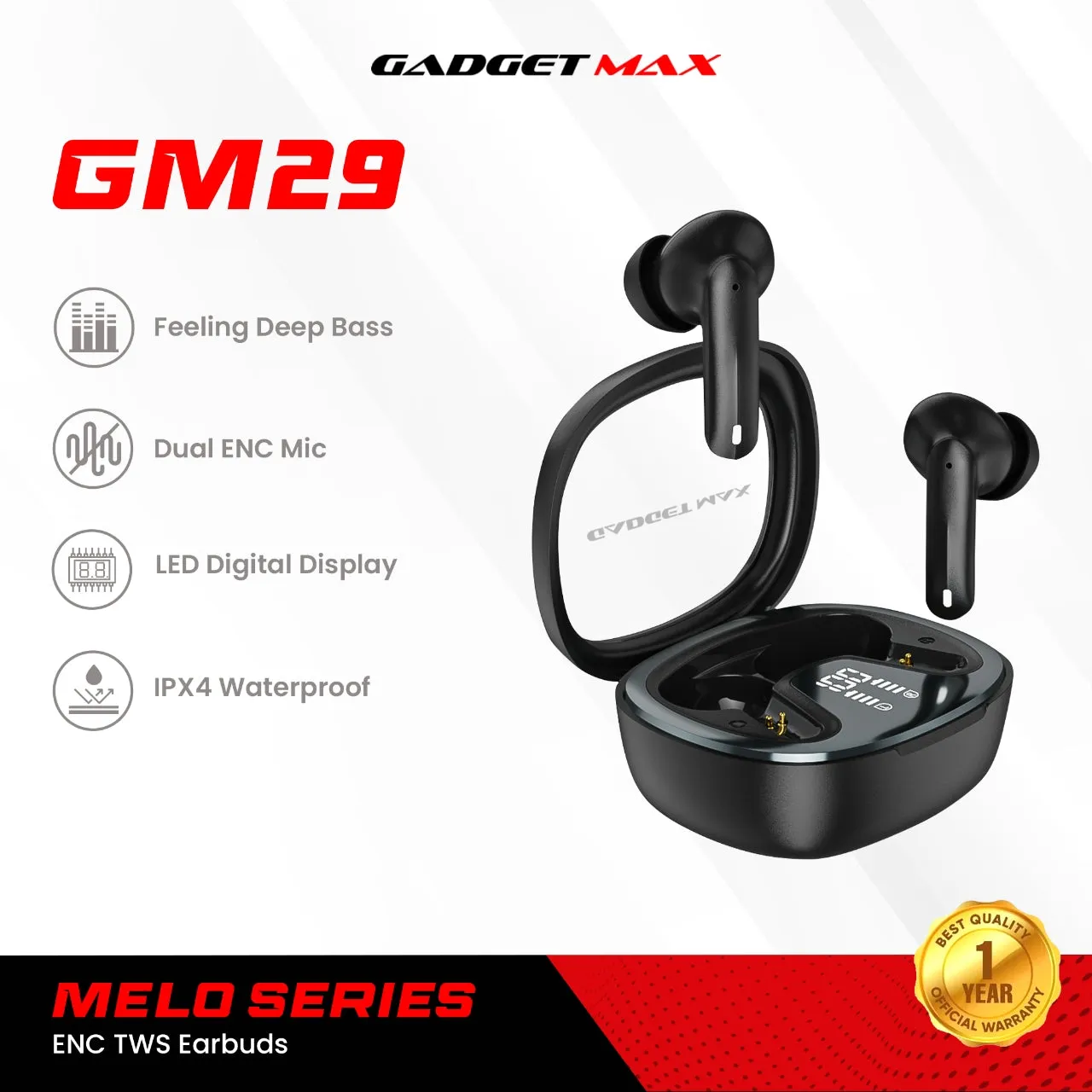 GADGET MAX GM29 Melo Series Bluetooth True Wireless TWS Earbuds (Dual-Mic ENC) - Black