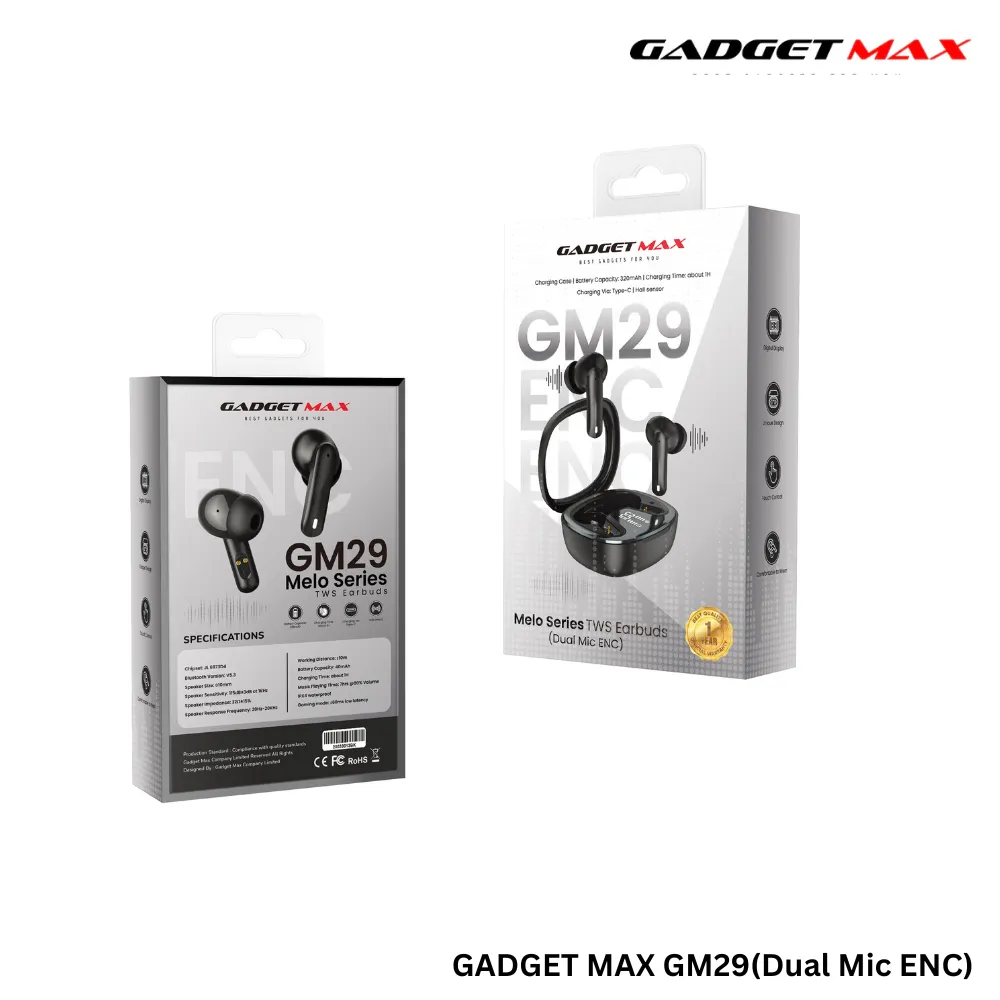 GADGET MAX GM29 Melo Series Bluetooth True Wireless TWS Earbuds (Dual-Mic ENC) - Black