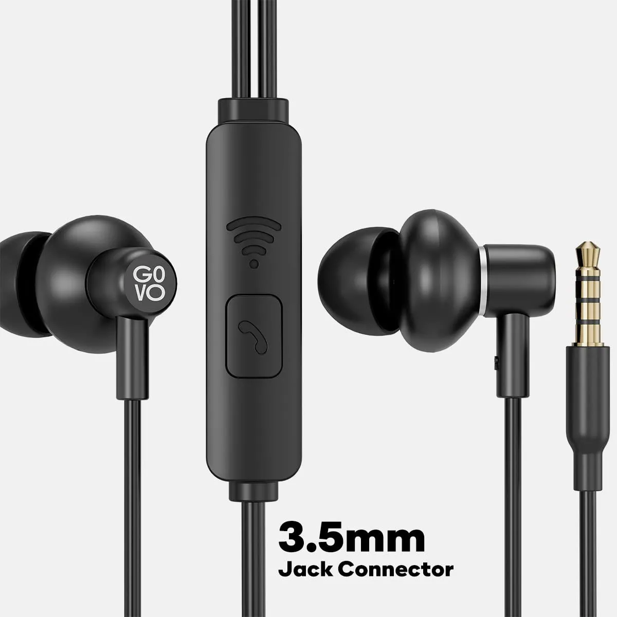 Govo GOBASS 610 in Ear Wired Earphones with Mic for Calls, 12mm Dynamic Driver, Noise Cancellation, 3.5mm Jack (Platinum Black)