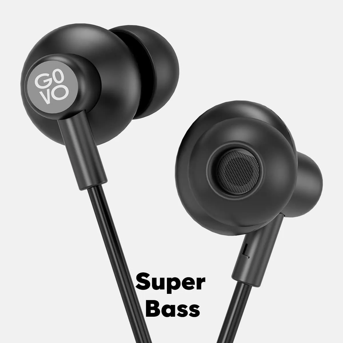 Govo GOBASS 610 in Ear Wired Earphones with Mic for Calls, 12mm Dynamic Driver, Noise Cancellation, 3.5mm Jack (Platinum Black)