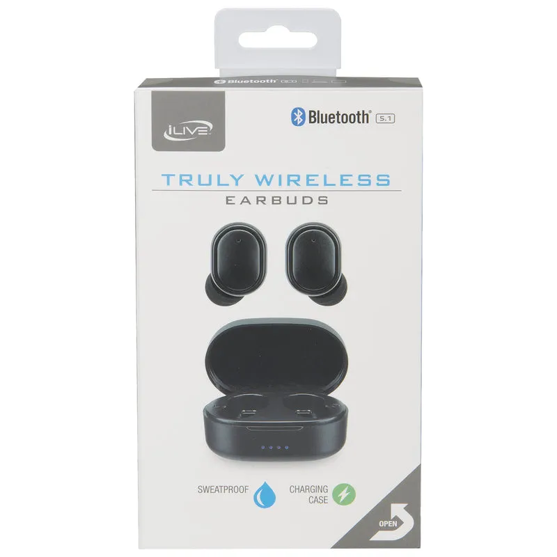 iLive Truly Wireless Bluetooth Sweatproof Earbuds w/Charging Case 1 pk