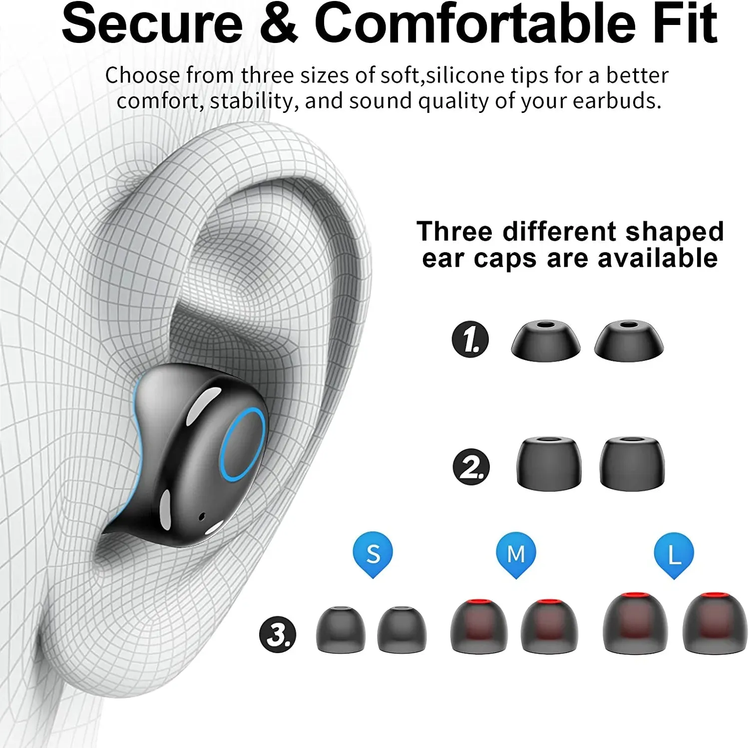 Kurdene Bluetooth Wireless Earbuds, S8 Deep Bass Sound 38H Playtime IPX8 Waterproof Earphones Call Clear with Microphone In-Ear Bluetooth Headphones Comfortable for Iphone, Android