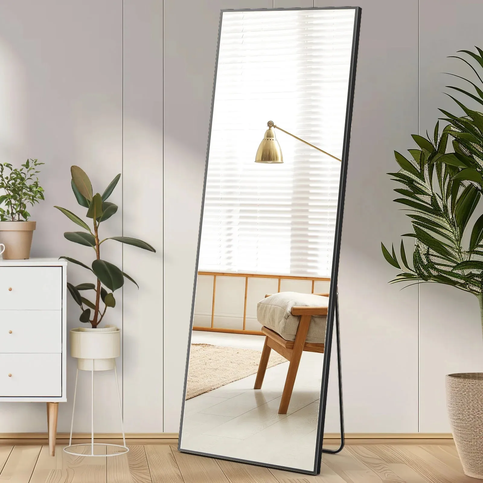 Modern Floor Mirror with Stand Aluminum Alloy Frame