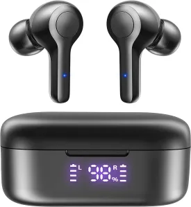 MOZOTER Bluetooth 5.2 Wireless Earbuds,Deep Bass Loud Sound Clear Call Noise Cancelling with 4 Microphones In-Ear Headphones with Wireless Charging Case Compatible for Iphone Android,Workout