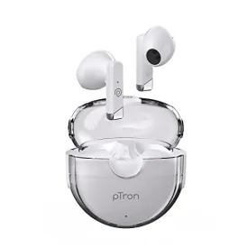 pTron Bassbuds Fute 5.1 Bluetooth Truly Wireless Featherlite TWS in Ear Earbuds with Mic, 25Hrs Playtime, 13mm Driver, Immersive Audio Headphones, Touch Control, Voice Assist & Fast Charging (White)