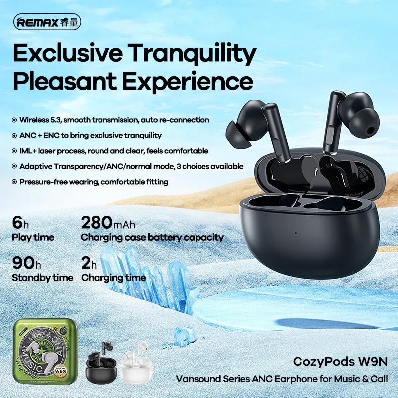 REMAX COZYPODS W9N VANSOUND SERIES ANC WIRELESS EARBUDS FOR MUSIC & CALL - White