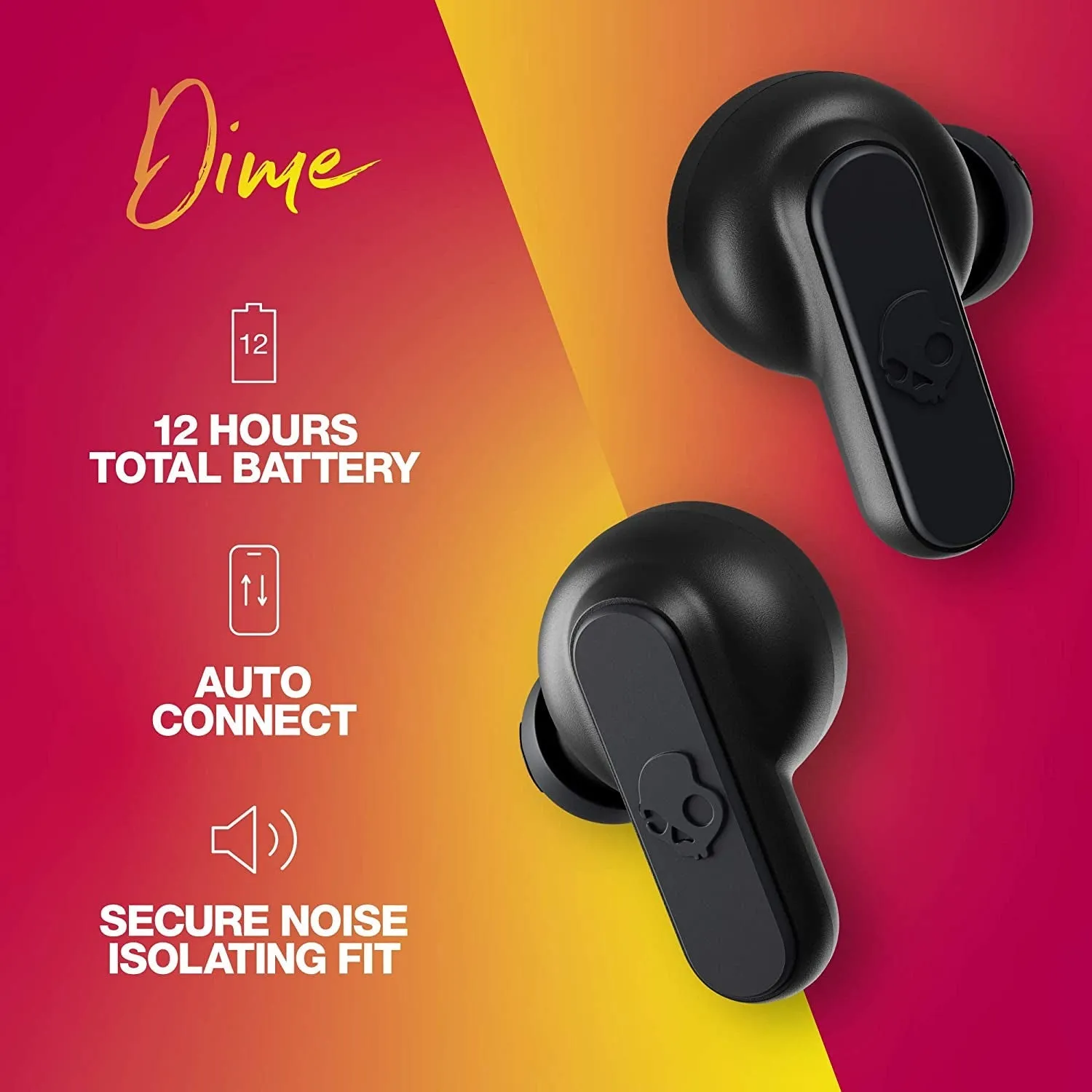 Skullcandy Dime True Wireless In-Ear Bluetooth Earbuds Compatible with Iphone and Android / Charging Case and Microphone / Great for Gym, Sports, and Gaming, IPX4 Water Dust Resistant - Black