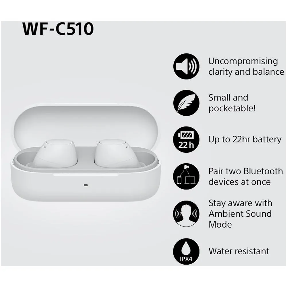 Sony WF-C510 True Wireless Bluetooth In Ear Headphones White