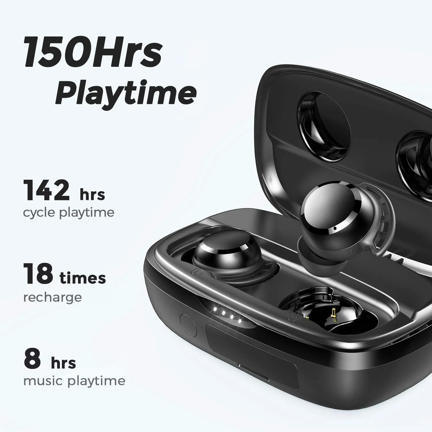 Tribit 100H Playtime Bluetooth 5.0 IPX8 Waterproof Touch Control Wireless Bluetooth Earbuds with Mic Earphone In-Ear Premium Deep Bass