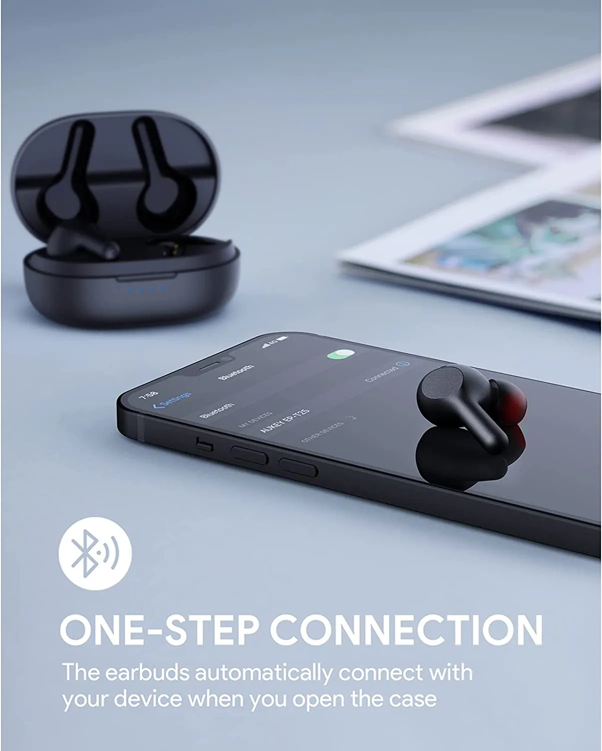 True Wireless Earbuds, Bluetooth 5 Headphones, USB-C Quick Charge, IPX5 Waterproof, 25H Playtime, One-Step Pairing, Hi-Fi Stereo Earphones EP-T25