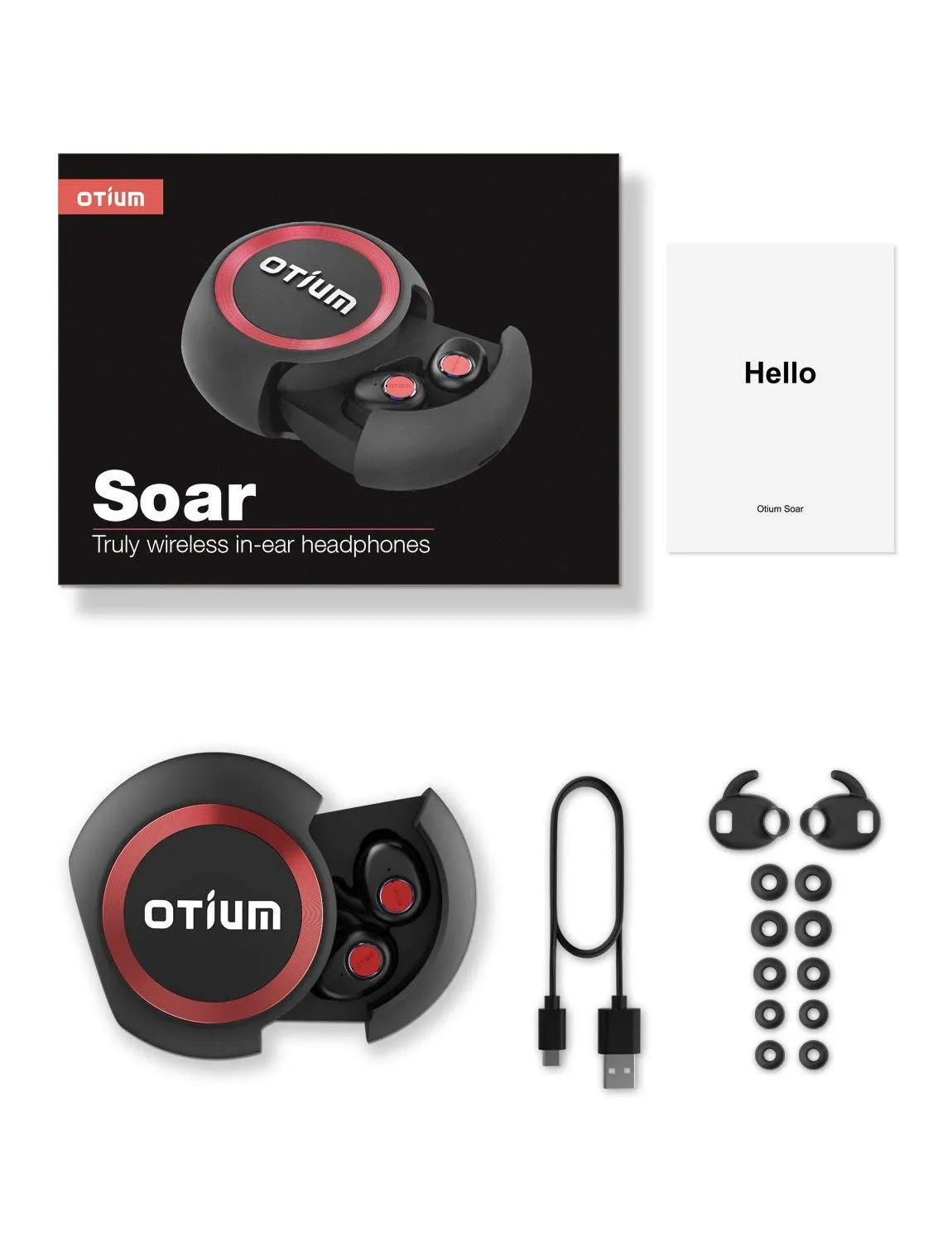 True Wireless Earbuds, Otium Soar TWS Bluetooth In-Ear Headphones with Charging Case/Built-in Mic/Deep Bass Sound/Sweat Proof for Running Sport, Business and Relaxation