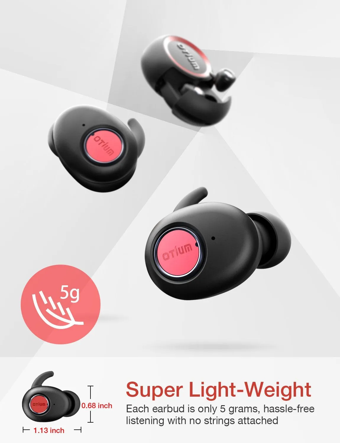 True Wireless Earbuds, Otium Soar TWS Bluetooth In-Ear Headphones with Charging Case/Built-in Mic/Deep Bass Sound/Sweat Proof for Running Sport, Business and Relaxation