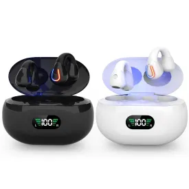 Wireless v5.3 Earbuds Clip-on Open TWS Earphones with Built-in Mic LED Charging Display Case