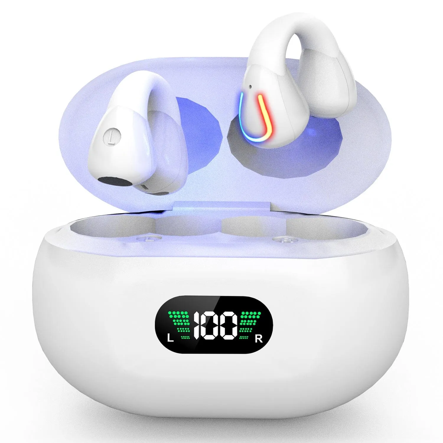 Wireless v5.3 Earbuds Clip-on Open TWS Earphones with Built-in Mic LED Charging Display Case