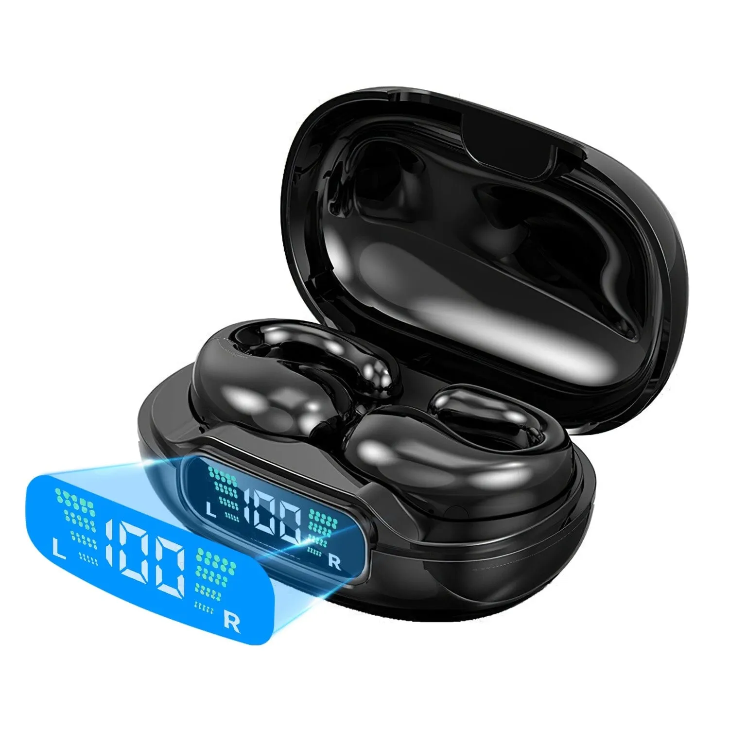 Wireless V5.3 Open Ear Clip Earbuds IPX3 Waterproof Ultra Open Earbuds with LED Display